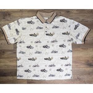 Vintage AOP Motorcycle Biker Bikes Polo XL Textured Contrast Trim 90s 00s Y2K .